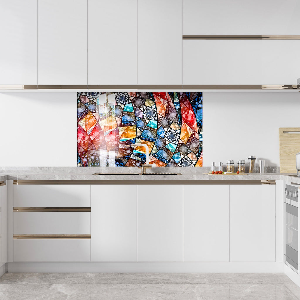 Geometric Spiral Stained - Glass Kitchen Backsplash-BacksplashArtworks