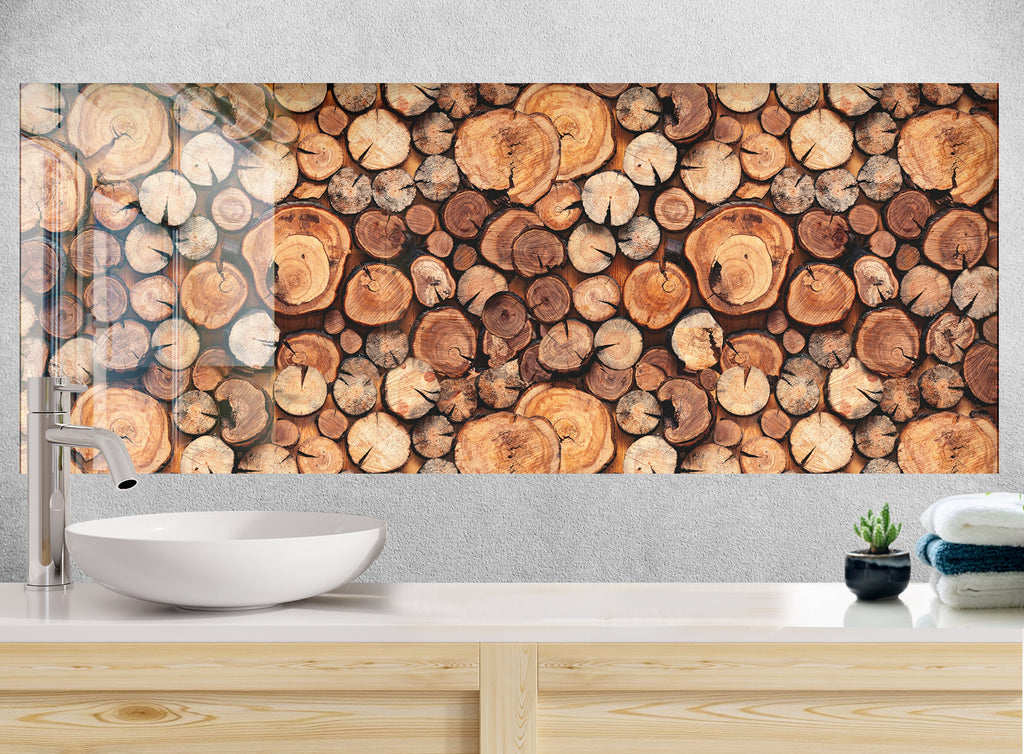 Rustic Wood Log - Glass Kitchen Backsplash-BacksplashArtworks