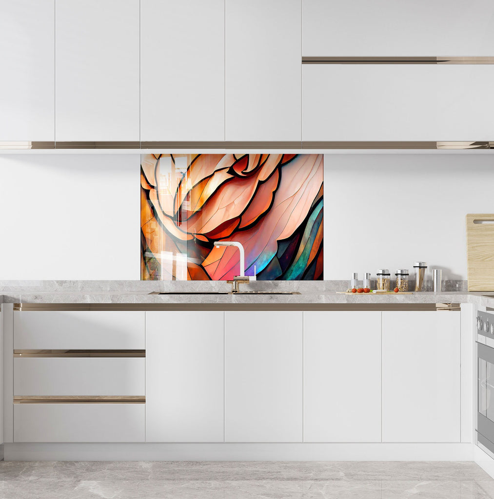 Rose Gold Stained - Glass Kitchen Backsplash-BacksplashArtworks