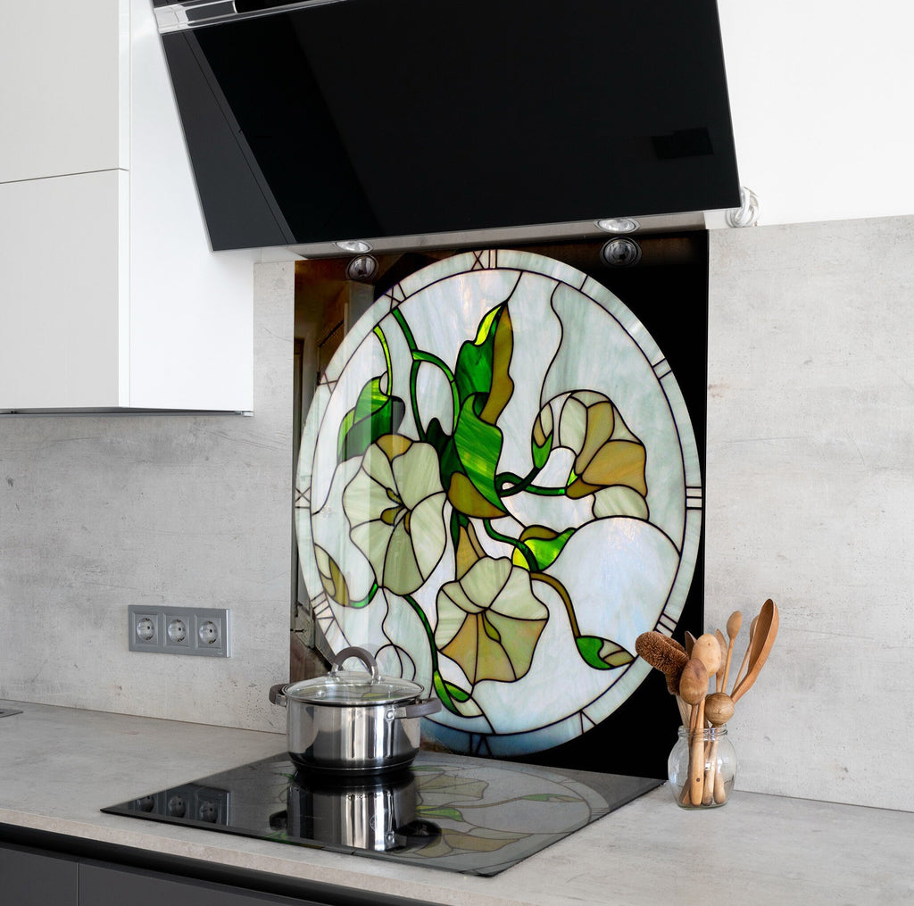 Vintage Floral Art Deco Design - Glass Kitchen Backsplash-BacksplashArtworks
