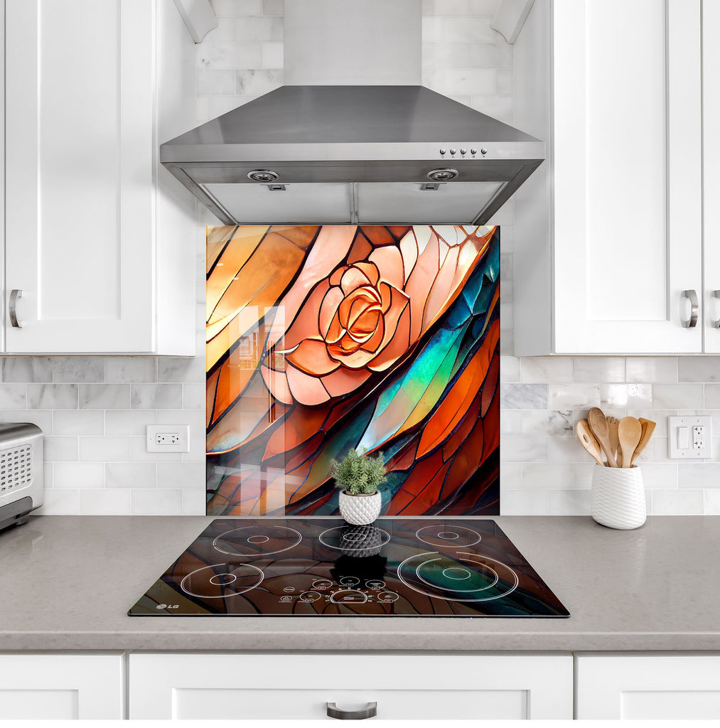 Elegant Rose Stained - Glass Kitchen Backsplash-BacksplashArtworks