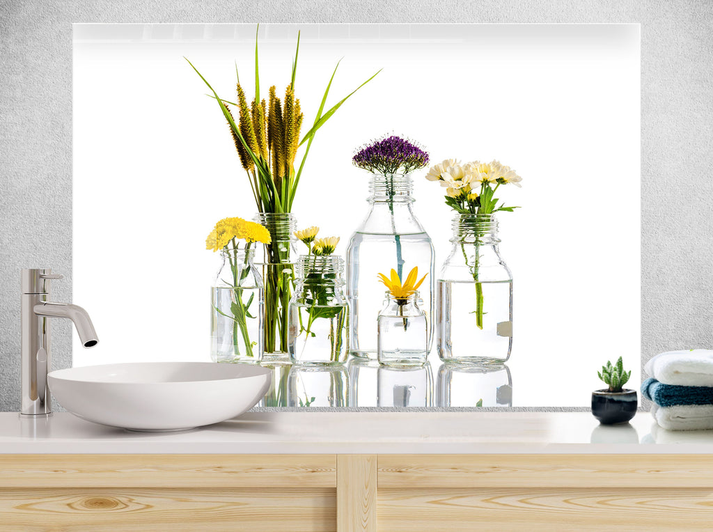 Botanical Floral Tempered Glass Backsplash-BacksplashArtworks