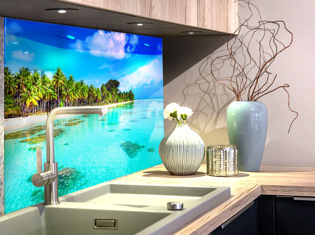 Tropical Island Lagoon View Wall Art – Glass Backsplash-BacksplashArtworks
