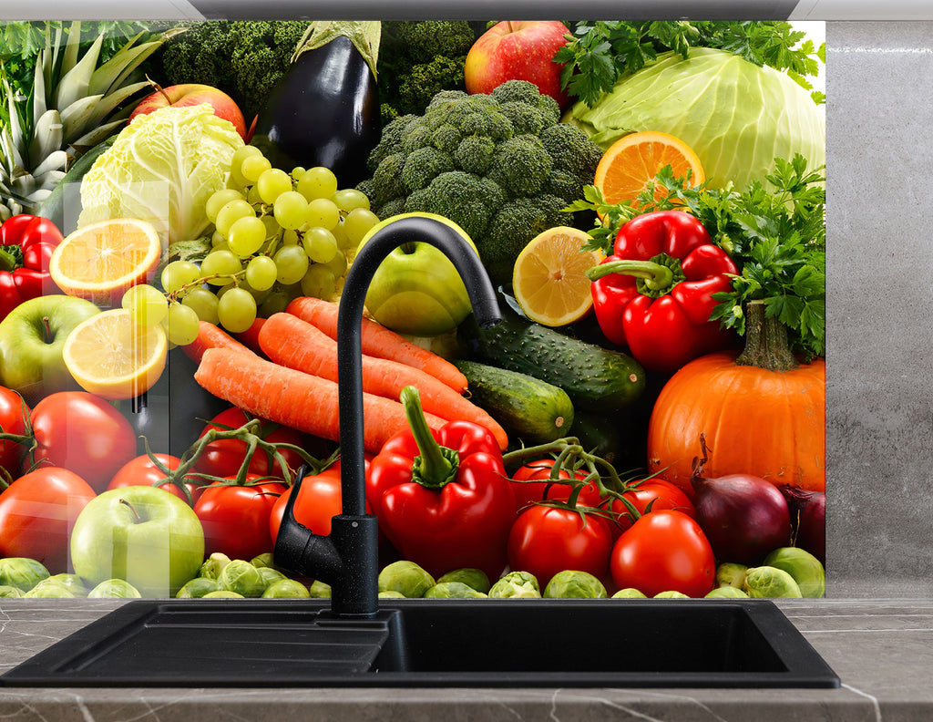 Vibrant Fresh Veggie Glass Kitchen Backsplash – Colorful Healthy Design-BacksplashArtworks