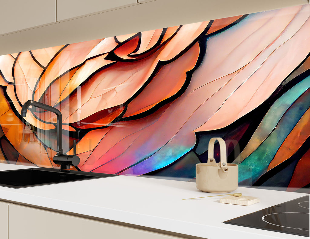 Rose Gold Stained - Glass Kitchen Backsplash-BacksplashArtworks