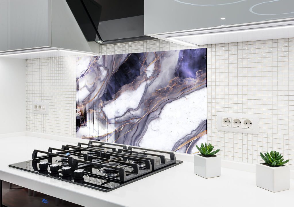 Purple & Gold Marble - Glass Kitchen Backsplash-BacksplashArtworks