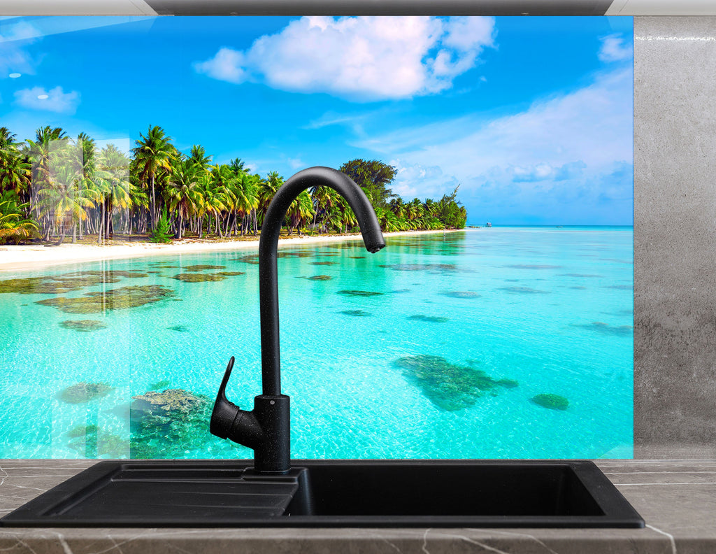 Tropical Island Lagoon View Wall Art – Glass Backsplash-BacksplashArtworks