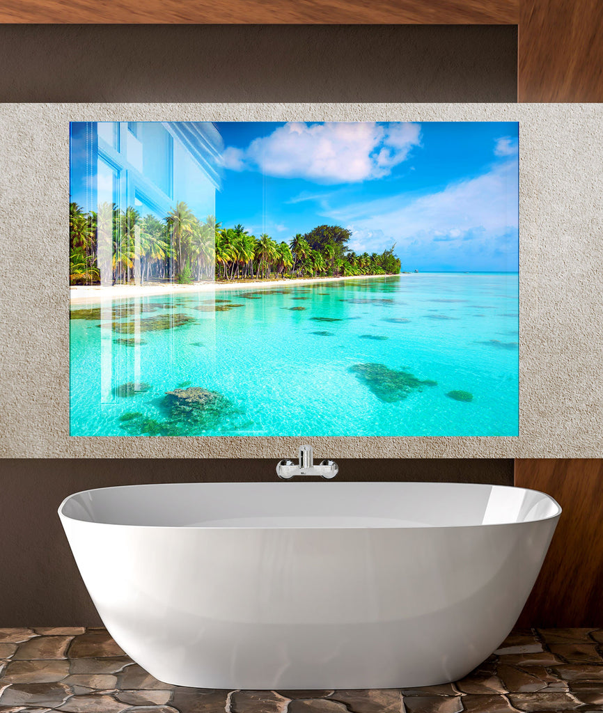 Tropical Island Lagoon View Wall Art – Glass Backsplash-BacksplashArtworks