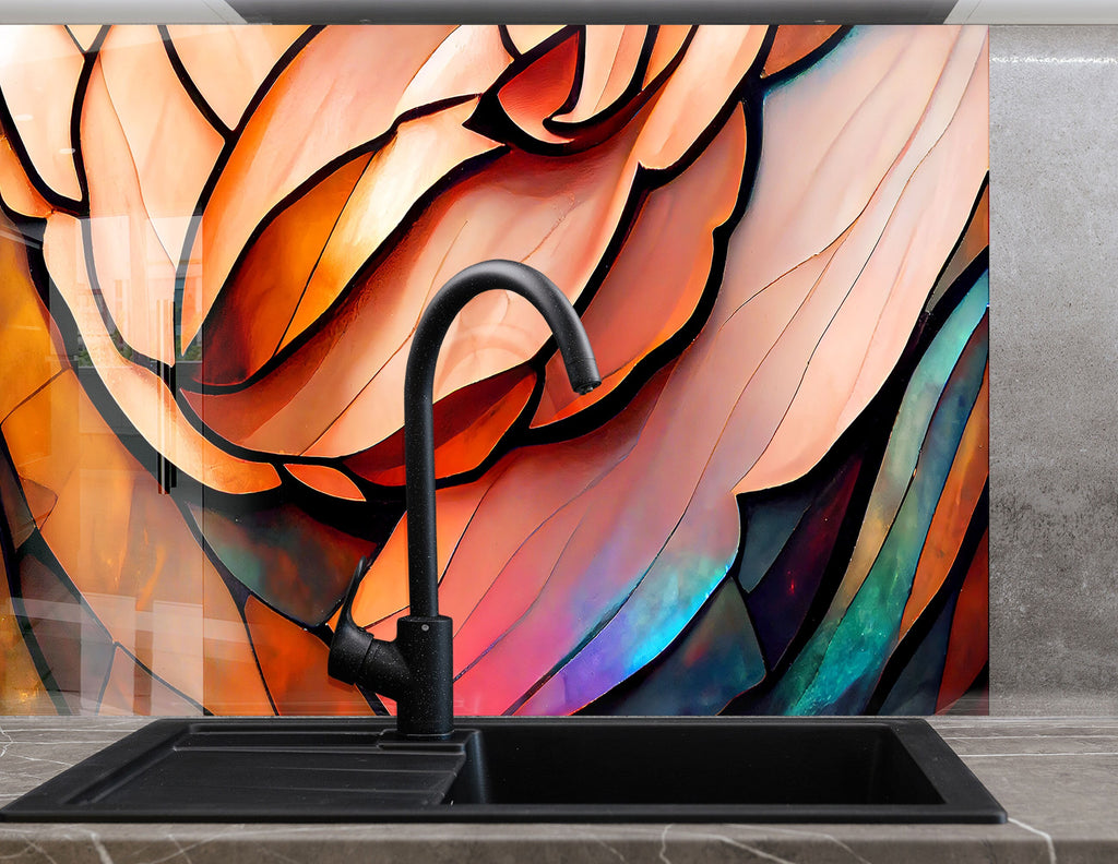 Rose Gold Stained - Glass Kitchen Backsplash-BacksplashArtworks