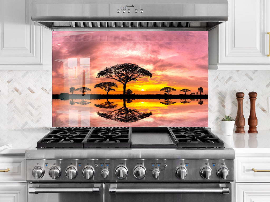 African Sunset Reflection – Glass Kitchen Backsplash-BacksplashArtworks