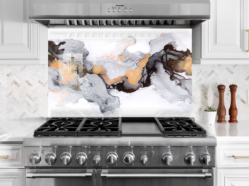 Abstract Marble Swirl - Glass Kitchen Backsplash-BacksplashArtworks