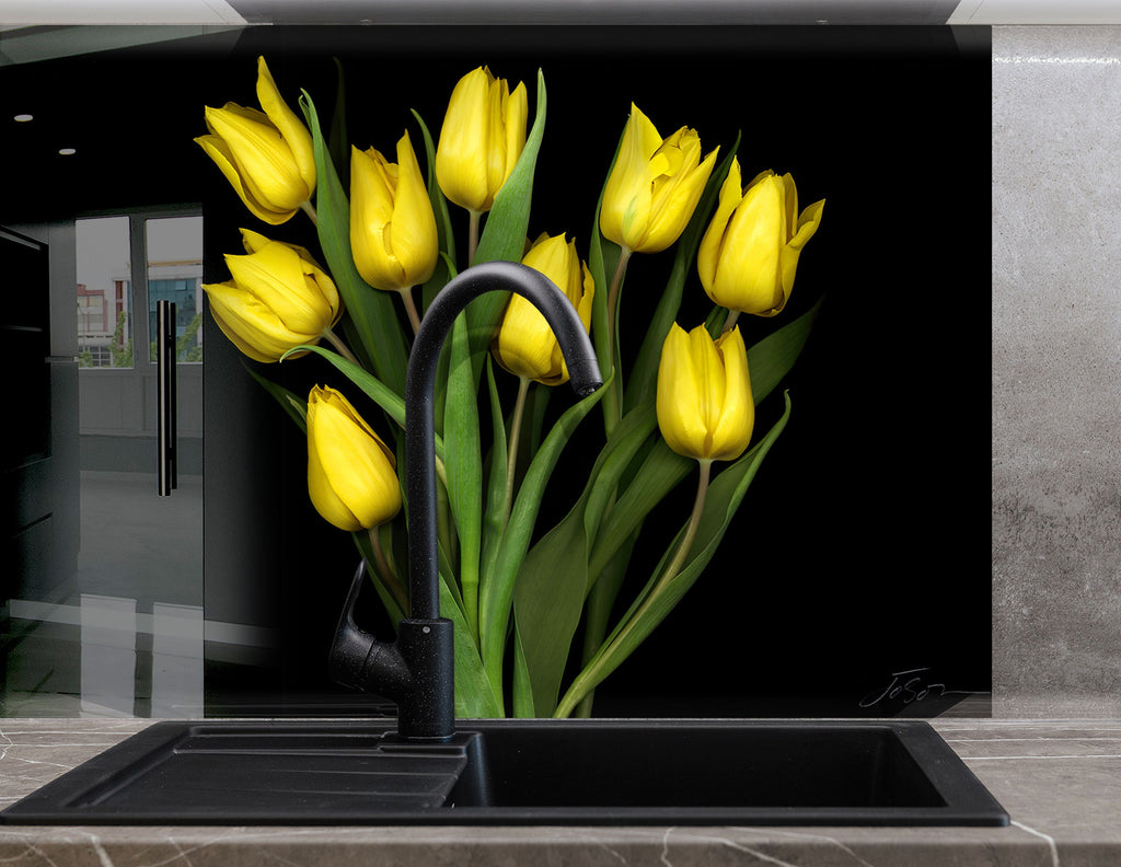 Botanical Floral Tempered Glass Backsplash-BacksplashArtworks