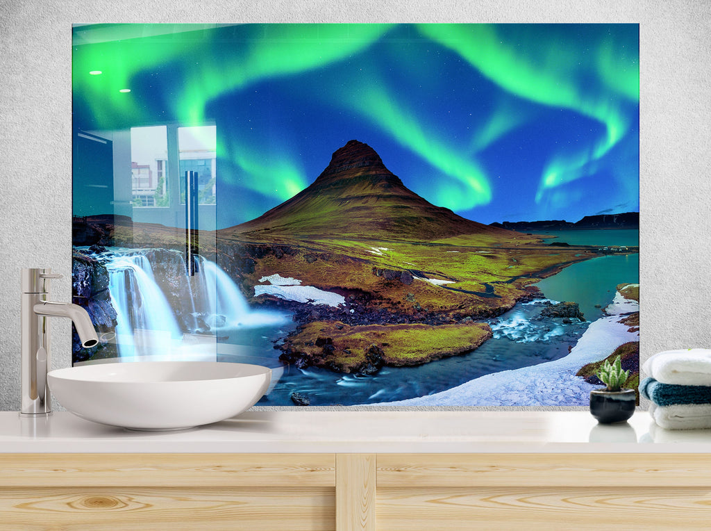 Aurora Borealis Over Iceland – Glass Kitchen Backsplash-BacksplashArtworks