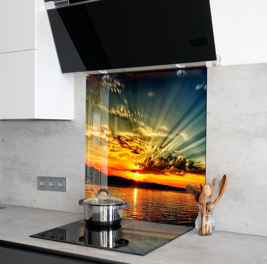Radiant Sunset Reflection - Glass Kitchen Backsplash-BacksplashArtworks