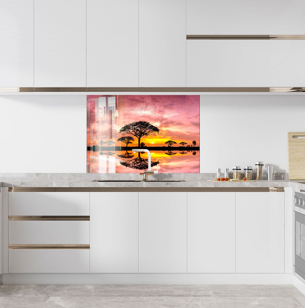 African Sunset Reflection – Glass Kitchen Backsplash-BacksplashArtworks