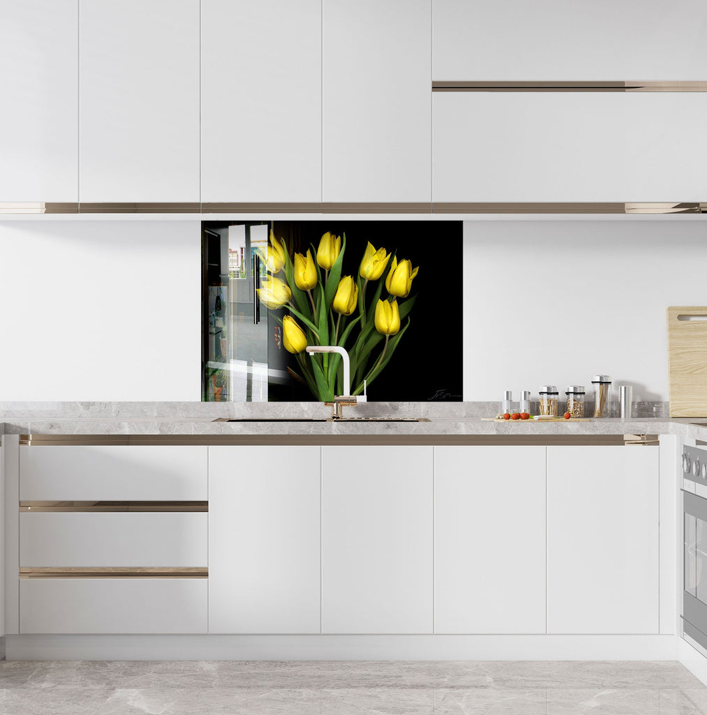 Botanical Floral Tempered Glass Backsplash-BacksplashArtworks