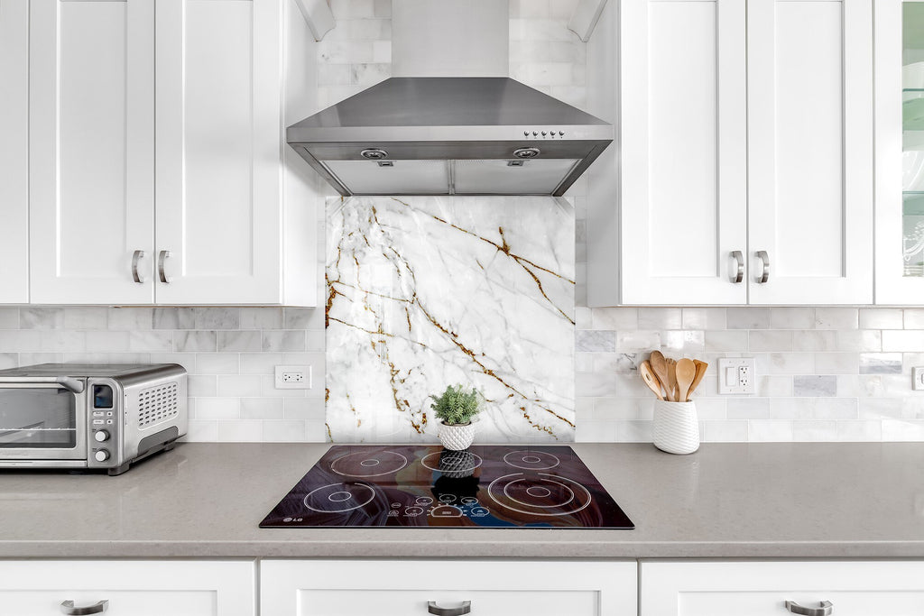 Elegant White and Gold Marble - Glass Kitchen Backsplash-BacksplashArtworks