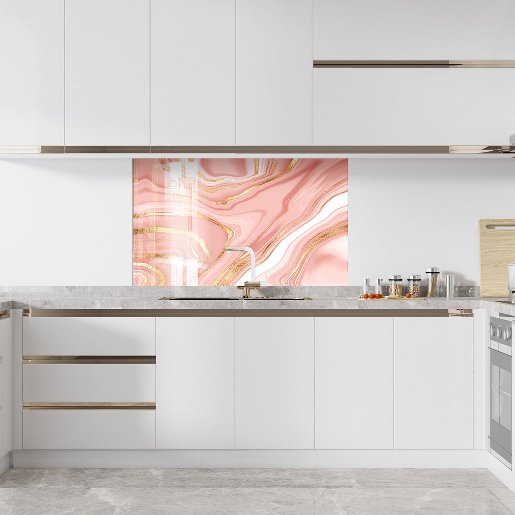 Pink Marble Elegance - Glass Kitchen Backsplash-BacksplashArtworks