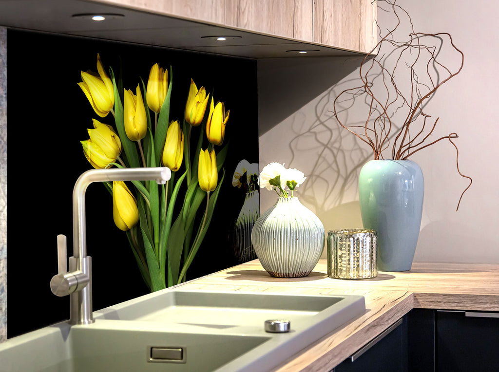 Botanical Floral Tempered Glass Backsplash-BacksplashArtworks