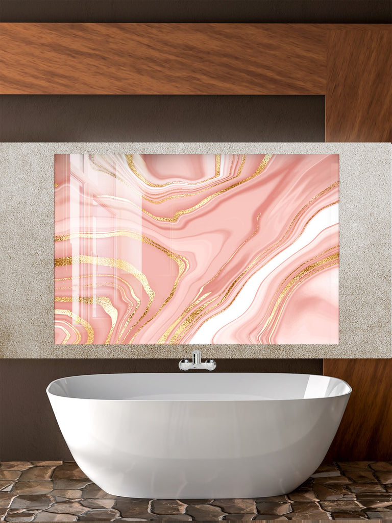 Pink Marble Elegance - Glass Kitchen Backsplash-BacksplashArtworks