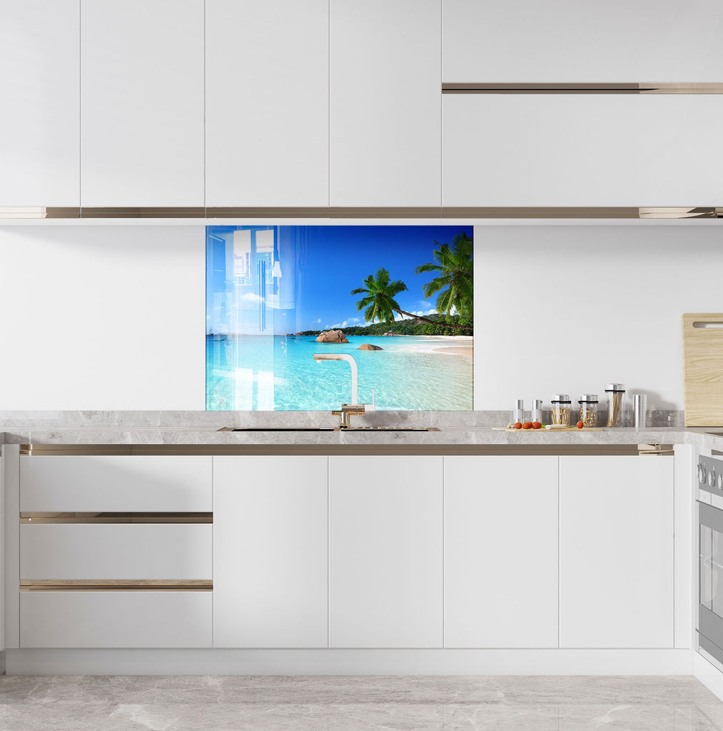Tropical Beach Paradise Wall Art – Glass Backsplash for Kitchen-BacksplashArtworks