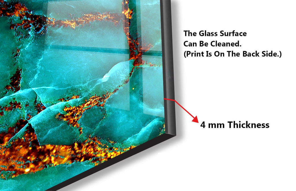 Turquoise & Gold Geode Design - Glass Bathroom Backsplash-BacksplashArtworks