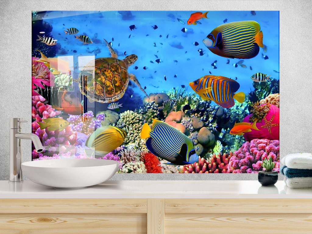 Vibrant Ocean Glass Kitchen Backsplash – Colorful Coral Reef & Fish Design-BacksplashArtworks