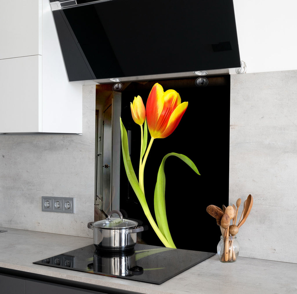 Botanical Floral Tempered Glass Backsplash-BacksplashArtworks