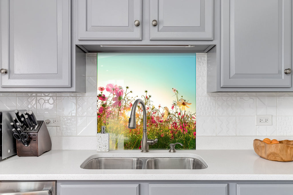 Botanical Floral Tempered Glass Backsplash-BacksplashArtworks