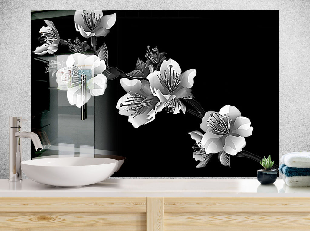 Botanical Floral Tempered Glass Backsplash-BacksplashArtworks
