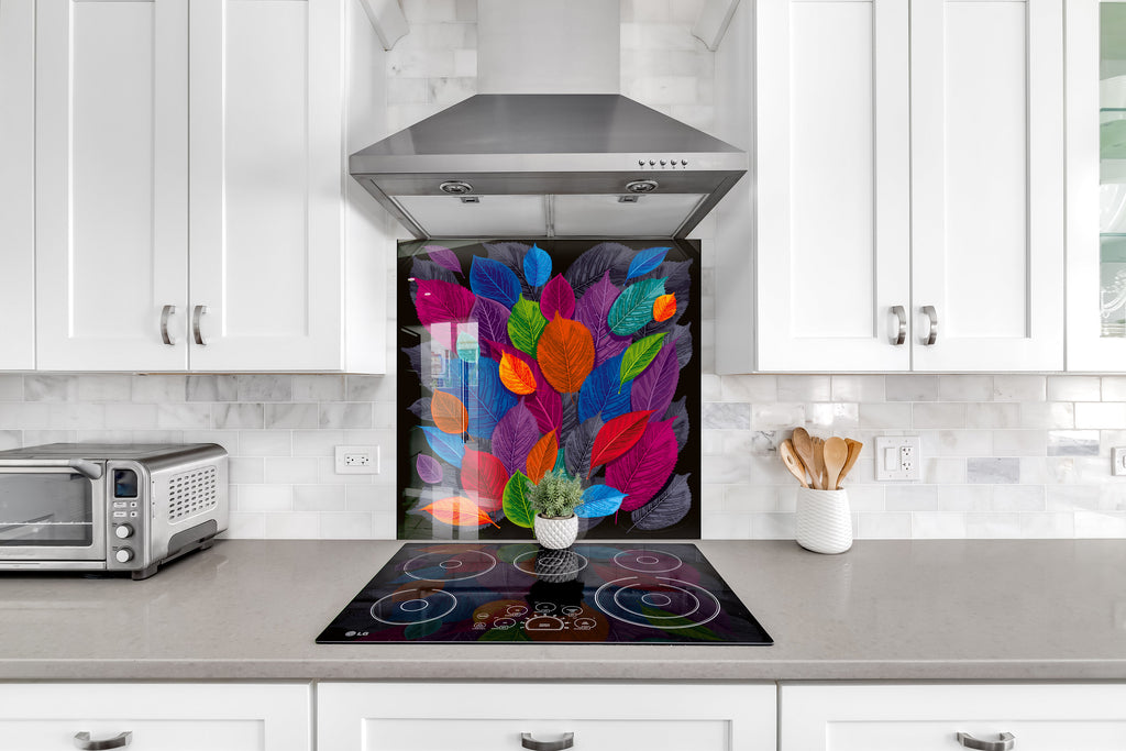 Botanical Floral Tempered Glass Backsplash-BacksplashArtworks