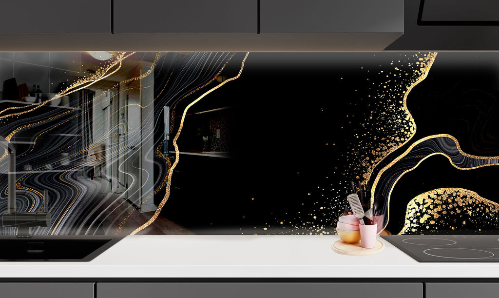 Golden Glow - Glass Bathroom Backsplash-BacksplashArtworks