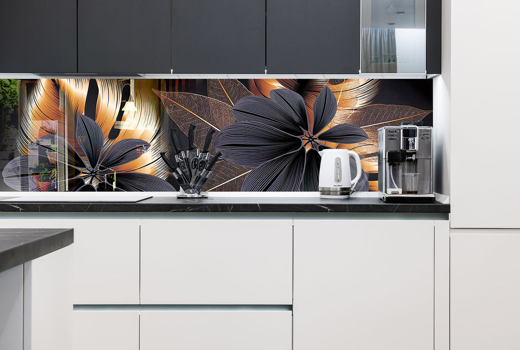 Botanical Floral Tempered Glass Backsplash-BacksplashArtworks
