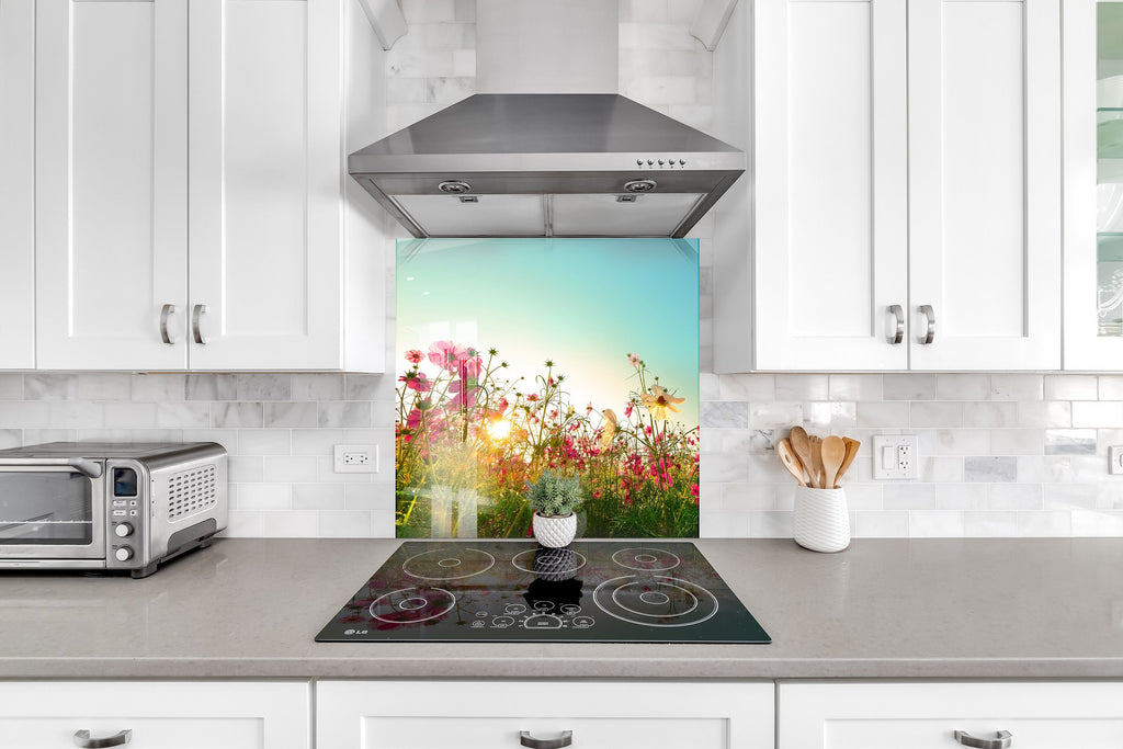 Botanical Floral Tempered Glass Backsplash-BacksplashArtworks