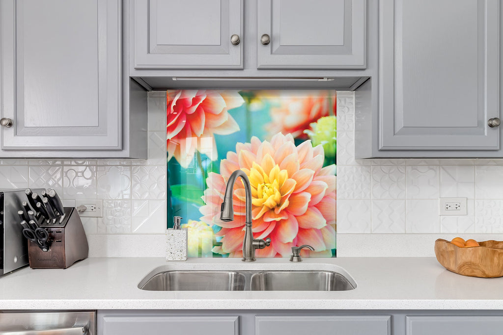 Pink Rose Tempered Glass Backsplash-BacksplashArtworks