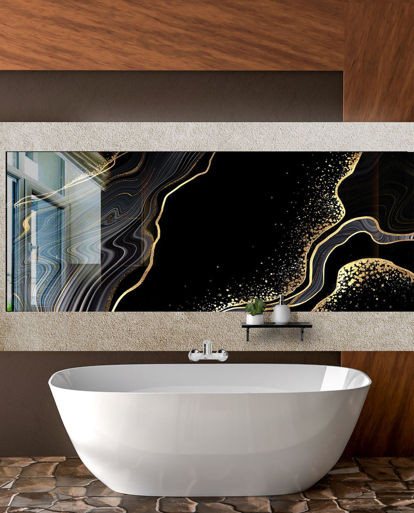Golden Glow - Glass Bathroom Backsplash-BacksplashArtworks