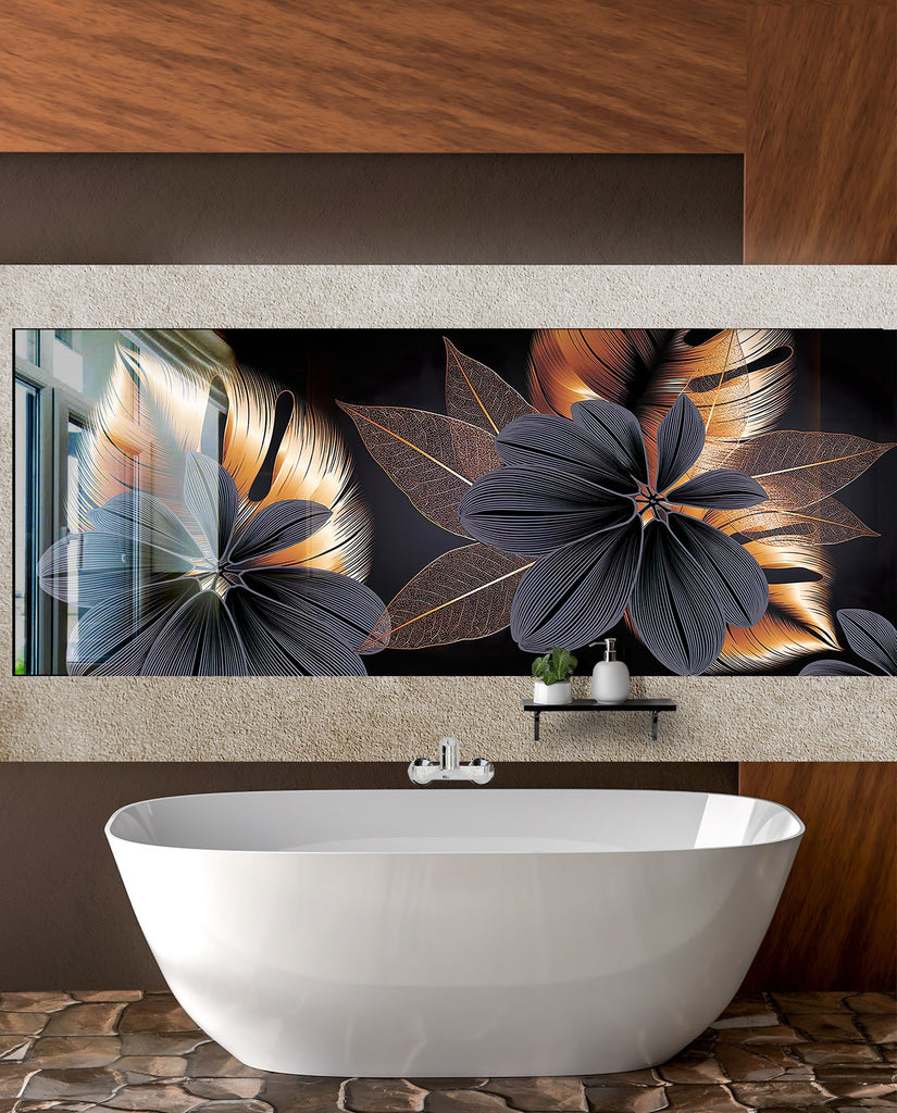 Botanical Floral Tempered Glass Backsplash-BacksplashArtworks