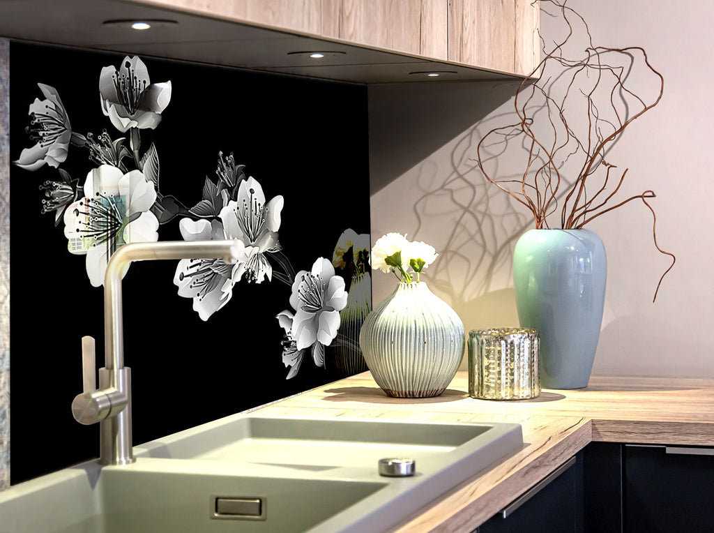 Botanical Floral Tempered Glass Backsplash-BacksplashArtworks
