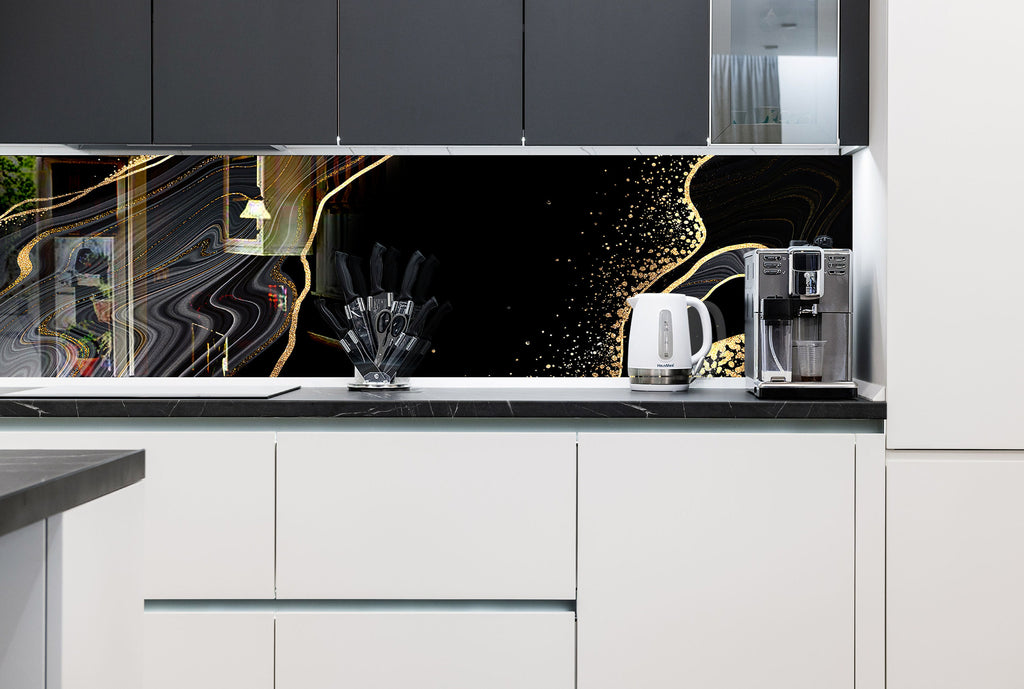 Golden Glow - Glass Bathroom Backsplash-BacksplashArtworks