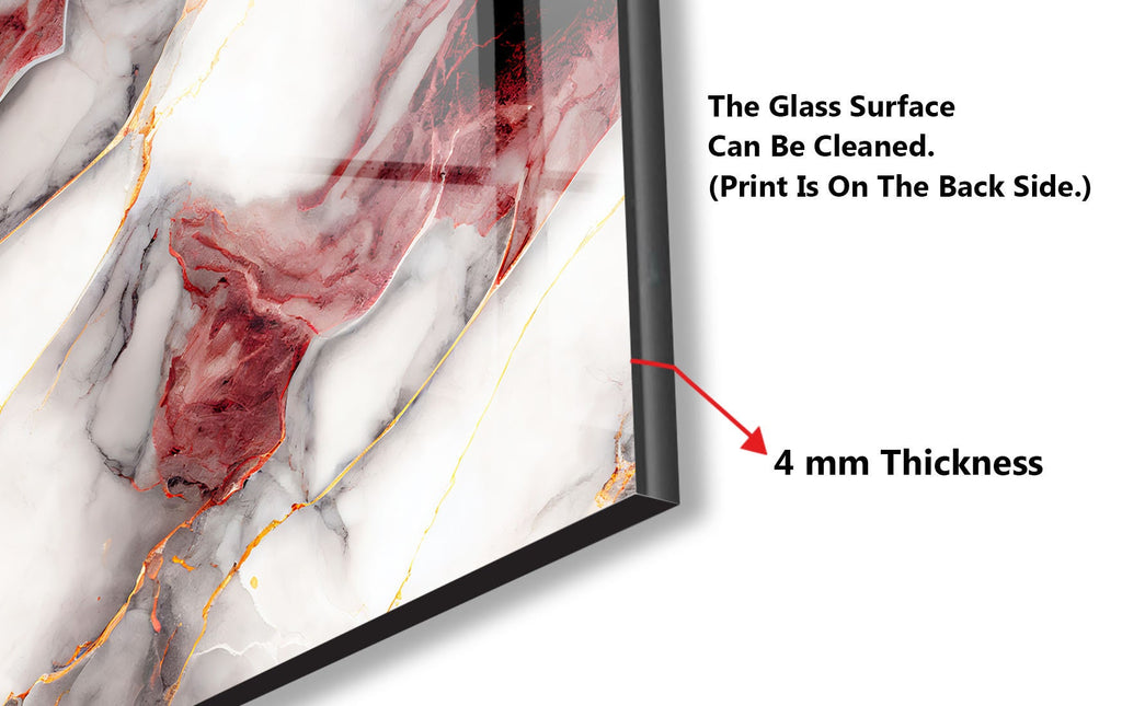 Red & White Marble with Gold Veins - Glass Kitchen Backsplash-BacksplashArtworks