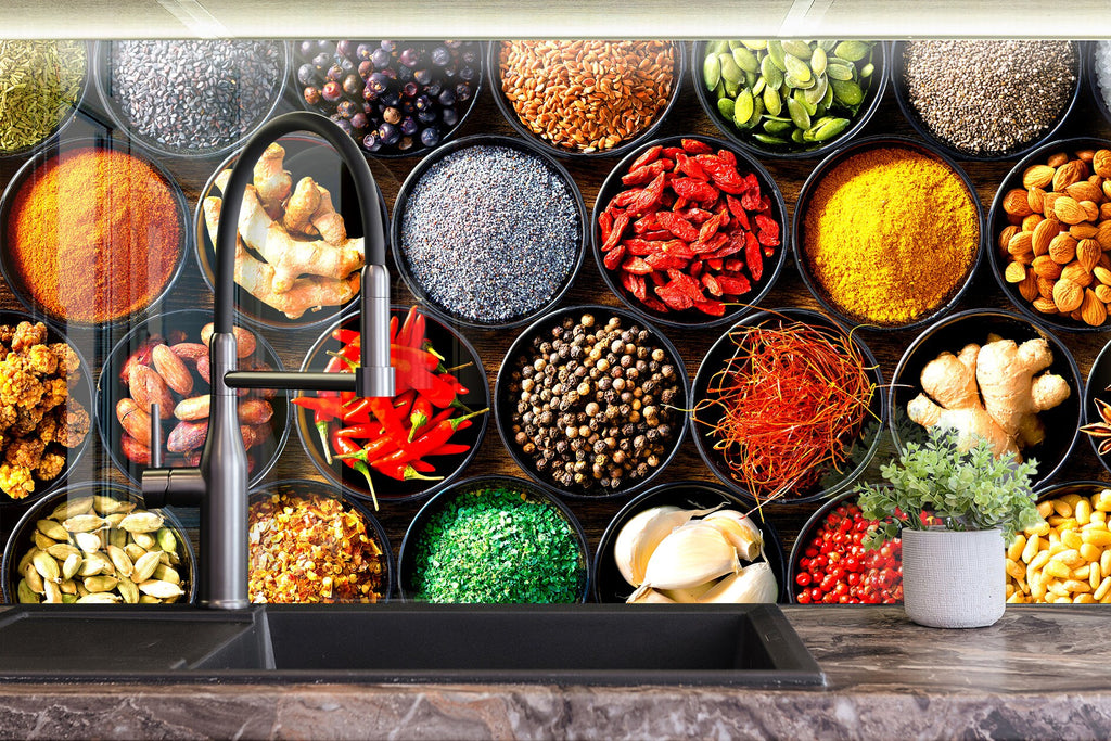 Exotic Spice Market Wall Art - Tempered Glass Kitchen Backsplash-BacksplashArtworks
