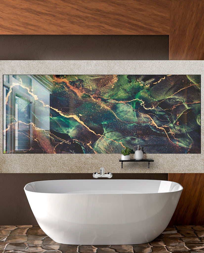 Emerald Gold - Glass Bathroom Backsplash-BacksplashArtworks