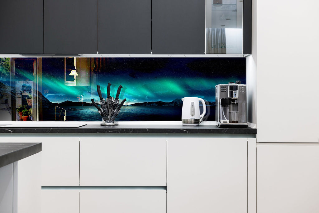Northern Lights Glass Kitchen Backsplash – Magical Aurora Borealis Design-BacksplashArtworks