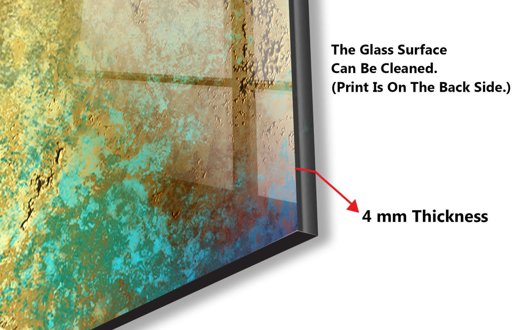 Golden & Teal Abstract - Glass Kitchen Backsplash-BacksplashArtworks