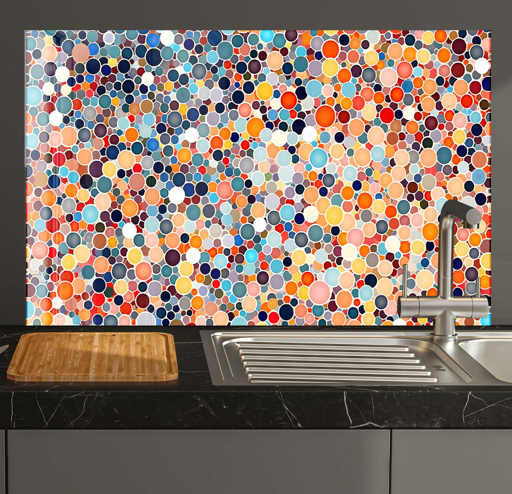 a kitchen counter with a sink and a painting on the wall