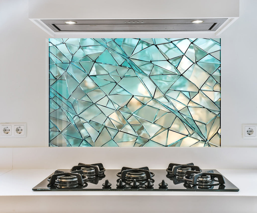 a stove top with a glass window behind it