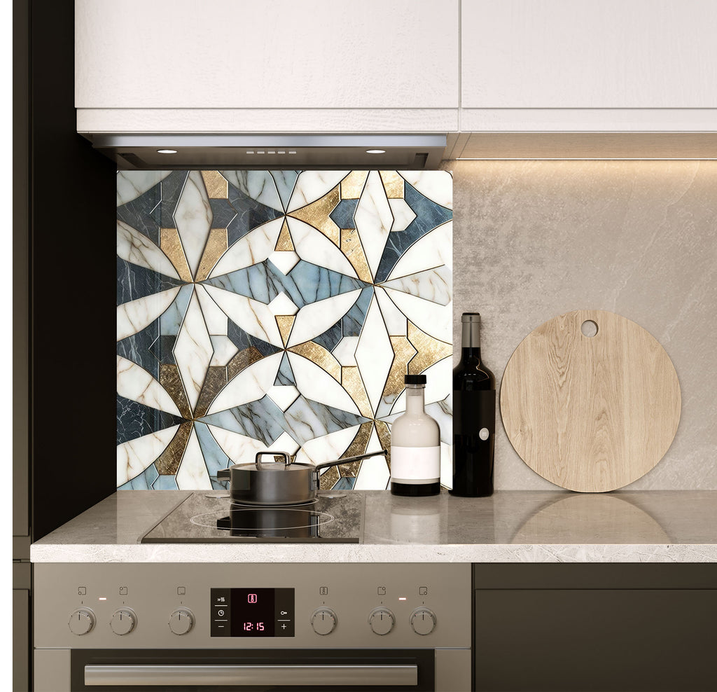 a stove top oven sitting next to a wooden cutting board