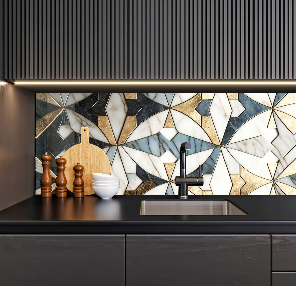 a kitchen counter with a sink and a wooden cutting board