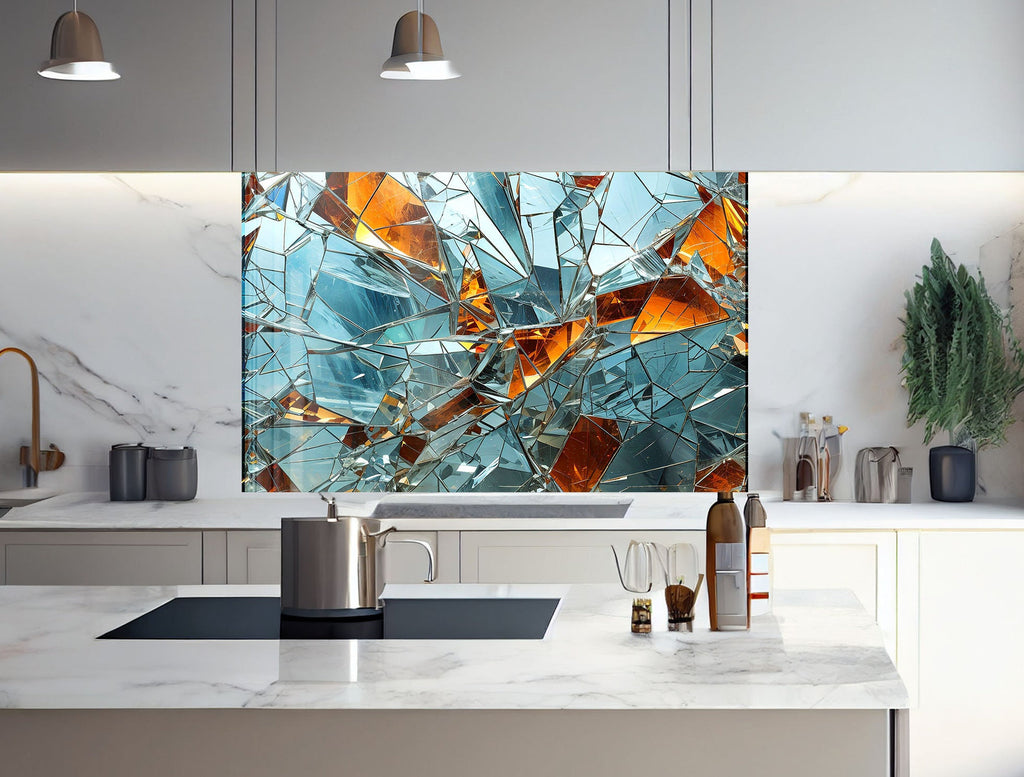 Shattered Prism Stained - Glass Kitchen Backsplash-BacksplashArtworks