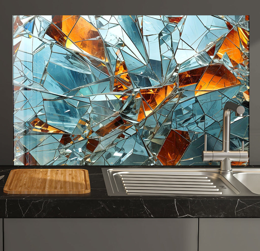 Shattered Prism Stained - Glass Kitchen Backsplash-BacksplashArtworks